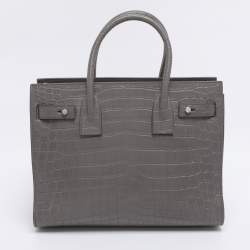 Pre Owned Saint Laurent Grey Croc Embossed Leather Baby Classic Sac De Jour Tote