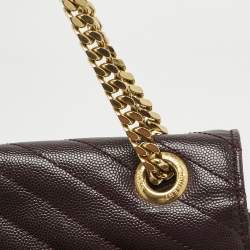 Pre Owned Saint Laurent Burgundy Chevron Leather Large Monogram Envelope Shoulder Bag