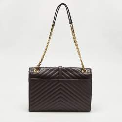 Pre Owned Saint Laurent Burgundy Chevron Leather Large Monogram Envelope Shoulder Bag