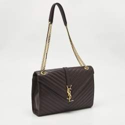 Pre Owned Saint Laurent Burgundy Chevron Leather Large Monogram Envelope Shoulder Bag