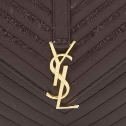 Pre Owned Saint Laurent Burgundy Chevron Leather Large Monogram Envelope Shoulder Bag