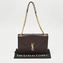 Pre Owned Saint Laurent Burgundy Chevron Leather Large Monogram Envelope Shoulder Bag