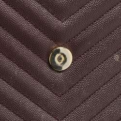 Pre Owned Saint Laurent Burgundy Chevron Leather Large Monogram Envelope Shoulder Bag