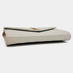 Pre Owned Saint Laurent Paris White Leather Monogram Chain Crossbody Bag