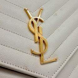 Pre Owned Saint Laurent Paris White Leather Monogram Chain Crossbody Bag