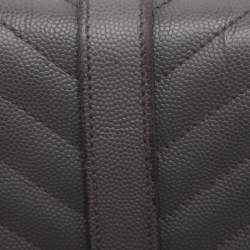 Pre Owned Saint Laurent Grey Matelasse Leather Large Monogram Envelope Shoulder Bag