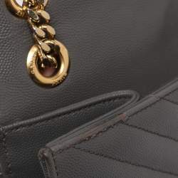 Pre Owned Saint Laurent Grey Matelasse Leather Large Monogram Envelope Shoulder Bag