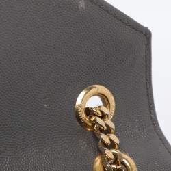 Pre Owned Saint Laurent Grey Matelasse Leather Large Monogram Envelope Shoulder Bag