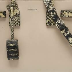 Pre Owned Saint Laurent Beige/Black Leather and Snakeskin Embossed Baby Classic Sac De Jour Tote