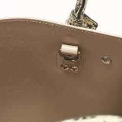 Pre Owned Saint Laurent Beige/Black Leather and Snakeskin Embossed Baby Classic Sac De Jour Tote