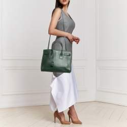 Pre Owned Saint Laurent Green Leather Small Classic Sac De Jour Tote