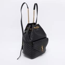 Pre Owned Saint Laurent Paris Black Leather Joe Drawstring Backpack