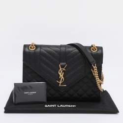 Pre Owned Saint Laurent Black Mix Matelassé Leather Medium Envelope Chain Bag