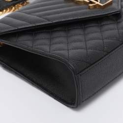 Pre Owned Saint Laurent Black Mix Matelassé Leather Medium Envelope Chain Bag