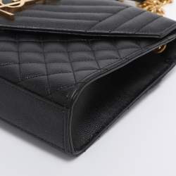 Pre Owned Saint Laurent Black Mix Matelassé Leather Medium Envelope Chain Bag