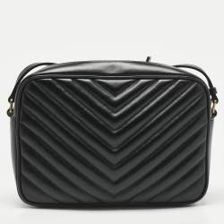 Pre Owned Saint Laurent Black Matelassé Leather Lou Camera Crossbody Bag