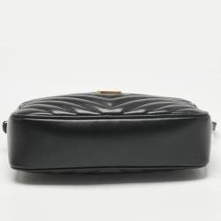 Pre Owned Saint Laurent Black Matelassé Leather Lou Camera Crossbody Bag