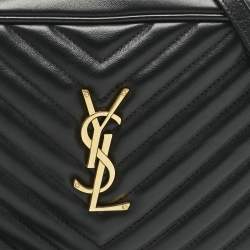 Pre Owned Saint Laurent Black Matelassé Leather Lou Camera Crossbody Bag