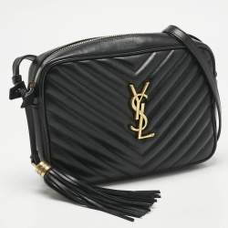 Pre Owned Saint Laurent Black Matelassé Leather Lou Camera Crossbody Bag