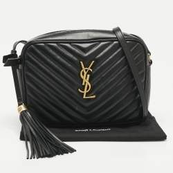 Pre Owned Saint Laurent Black Matelassé Leather Lou Camera Crossbody Bag