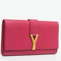Pre Owned Saint Laurent Fuchsia Textured Leather Ligne Y Clutch