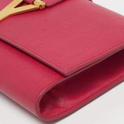 Pre Owned Saint Laurent Fuchsia Textured Leather Ligne Y Clutch