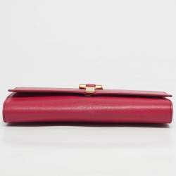 Pre Owned Saint Laurent Fuchsia Textured Leather Ligne Y Clutch