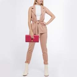 Pre Owned Saint Laurent Fuchsia Textured Leather Ligne Y Clutch