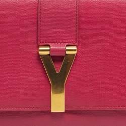 Pre Owned Saint Laurent Fuchsia Textured Leather Ligne Y Clutch