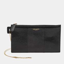 Pre Owned Saint Laurent Black Snakeskin Slim Chain Pouch 