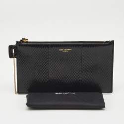 Pre Owned Saint Laurent Black Snakeskin Slim Chain Pouch 