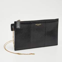 Pre Owned Saint Laurent Black Snakeskin Slim Chain Pouch 