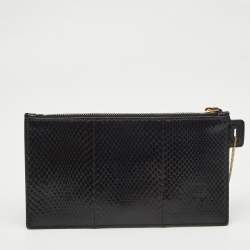 Pre Owned Saint Laurent Black Snakeskin Slim Chain Pouch 