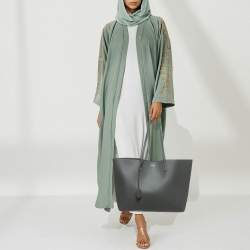 Pre Owned حقيبة تس وق شرق/غرب سان لوران جلد رمادي عاصف بحجم كبير