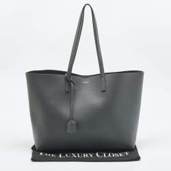 Pre Owned حقيبة تسوق شرق/غرب سان لوران جلد رمادي عاصف بحجم كبير