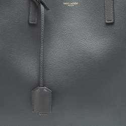 Pre Owned حقيبة تسوق شرق/غرب سان لوران جلد رمادي عاصف بحجم كبير