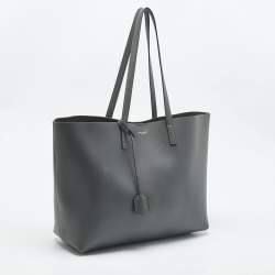 Pre Owned حقيبة تسوق شرق/غرب سان لوران جلد رمادي عاصف بحجم كبير