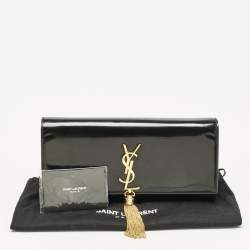 Pre Owned Saint Laurent Black Patent Leather Monogram Kate Tassel Clutch