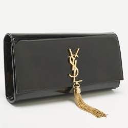 Pre Owned Saint Laurent Black Patent Leather Monogram Kate Tassel Clutch