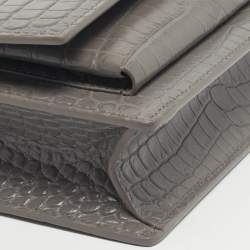 Pre Owned Saint Laurent Grey Croc Embossed Leather Mini Sunset Chain Bag