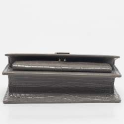 Pre Owned Saint Laurent Grey Croc Embossed Leather Mini Sunset Chain Bag