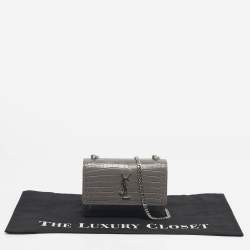 Pre Owned Saint Laurent Grey Croc Embossed Leather Mini Sunset Chain Bag