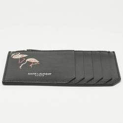 Pre Owned Saint Laurent Black Leather Flamingo 5 Fragments Zip Card Holder