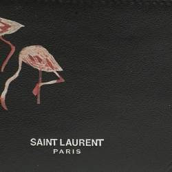 Pre Owned Saint Laurent Black Leather Flamingo 5 Fragments Zip Card Holder