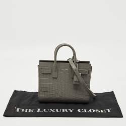 Pre Owned Saint Laurent Grey Croc Embossed Leather Nano Classic Sac De Jour Tote