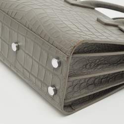 Pre Owned Saint Laurent Grey Croc Embossed Leather Nano Classic Sac De Jour Tote