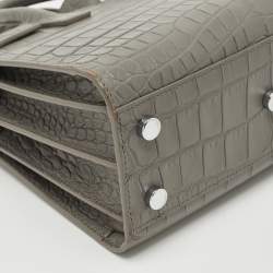 Pre Owned Saint Laurent Grey Croc Embossed Leather Nano Classic Sac De Jour Tote