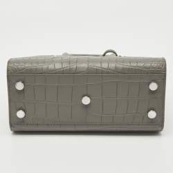 Pre Owned Saint Laurent Grey Croc Embossed Leather Nano Classic Sac De Jour Tote