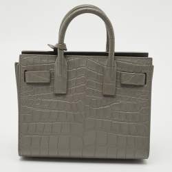 Pre Owned Saint Laurent Grey Croc Embossed Leather Nano Classic Sac De Jour Tote