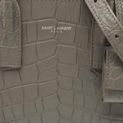 Pre Owned Saint Laurent Grey Croc Embossed Leather Nano Classic Sac De Jour Tote